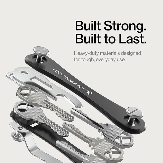 KeySmart Rugged - Multitool Key Holder for Keychain w/Bottle Opener and Pocket Clip, Organizer for Keys, EDC Keychains, Ring for Car Fobs Key Chains, Expandable (Up to 14 Keys, Black)