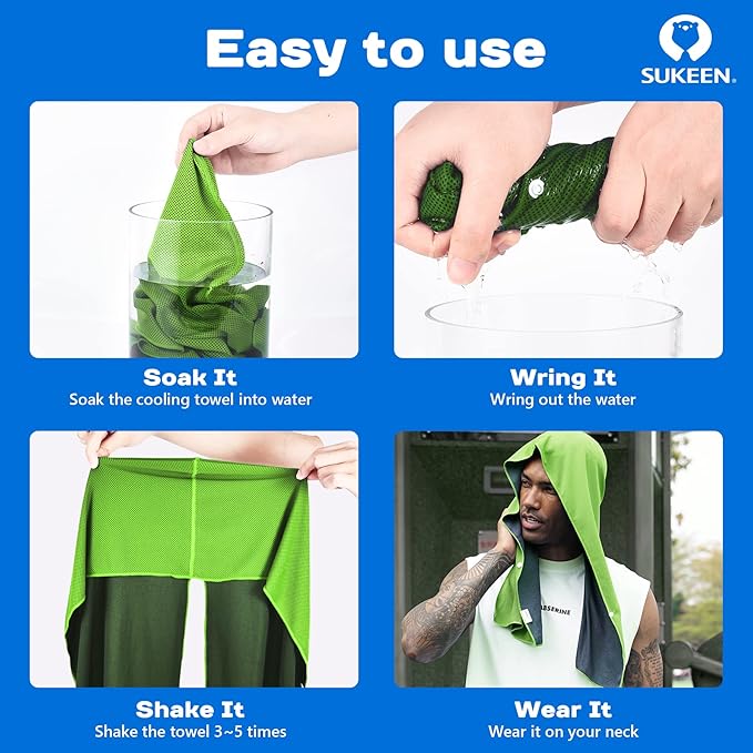 Sukeen Cooling Hoodie Towel, Absorbent Quick-Drying Cooling Towels for Neck and Face, UV Sun Protection Cooling Neck Wraps Sport Head Cooling Towel Hot Weather