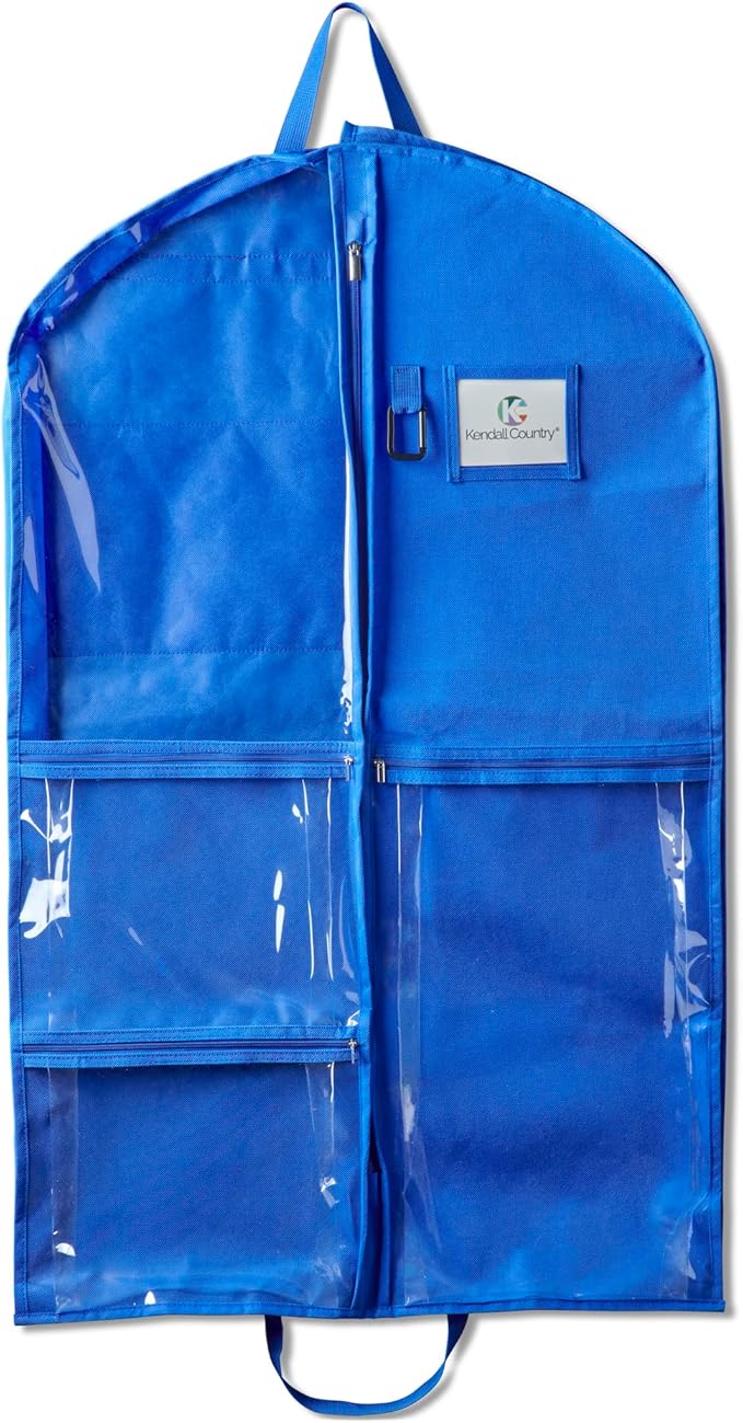Waterproof Hanging Garment Bag 40 inch Clothes Bag with Gusset, 5 Pockets Side Zip for Dance Costumes Sports Skating Theatre Pageants Cheer Cosplay Kendall Country (Royal, 40 inch)