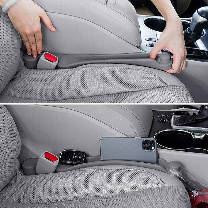 Car Seat Gap Filler Set of 2, 3IN1 Seat Side Gap Filler Plug with Storage Slot & Hook Function, Soft Foam Universal Fit Car SUV Truck Fill Gap Between Seats Console Organizer（Standard Carbon Gray）