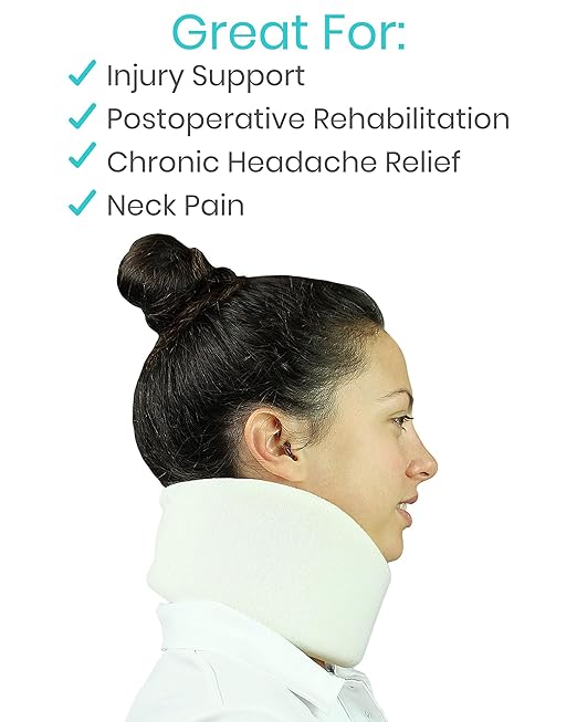 Vive Cervical Collar Neck Brace for Neck Pain and Support for Women & Men - Soft Foam Brace for Pain Relief - Comfortable Corrector Wrap for Posture, Sleeping, Radiculopathy, & Spine (White, 4 inch)