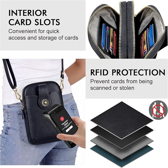 Peacocktion Small Crossbody Bags for Women, Leather RFID Cell Phone Purse, Trendy Travel Crossbody Purses with Zipper