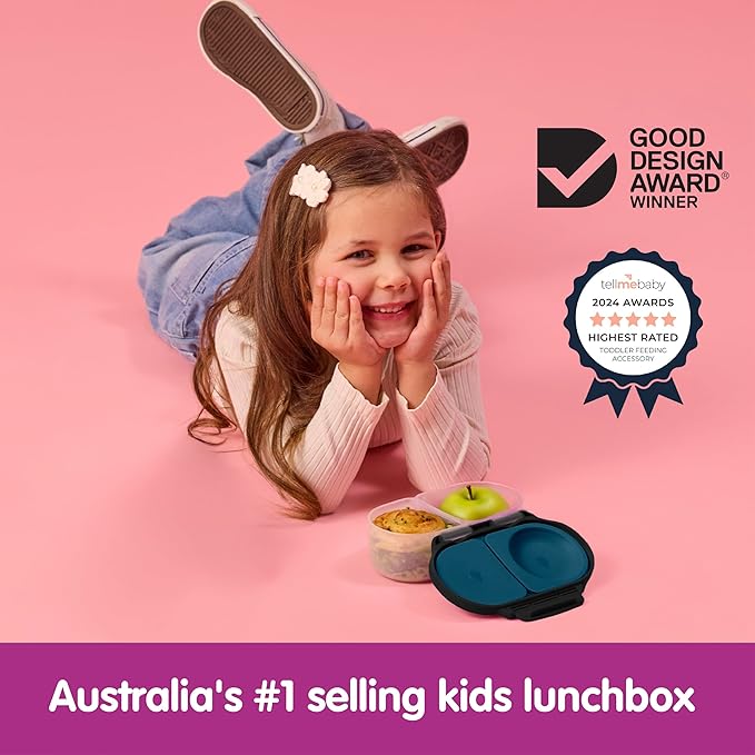 b.box Snack Box - Leakproof Mini Bento Box for Kids & Toddlers, 2 Compartment Snack Containers for Kids, Lunch Containers, Dishwasher Safe, BPA Free, PFAS Free, Ages 4m+, 1 3/4 Cup - Night Vision