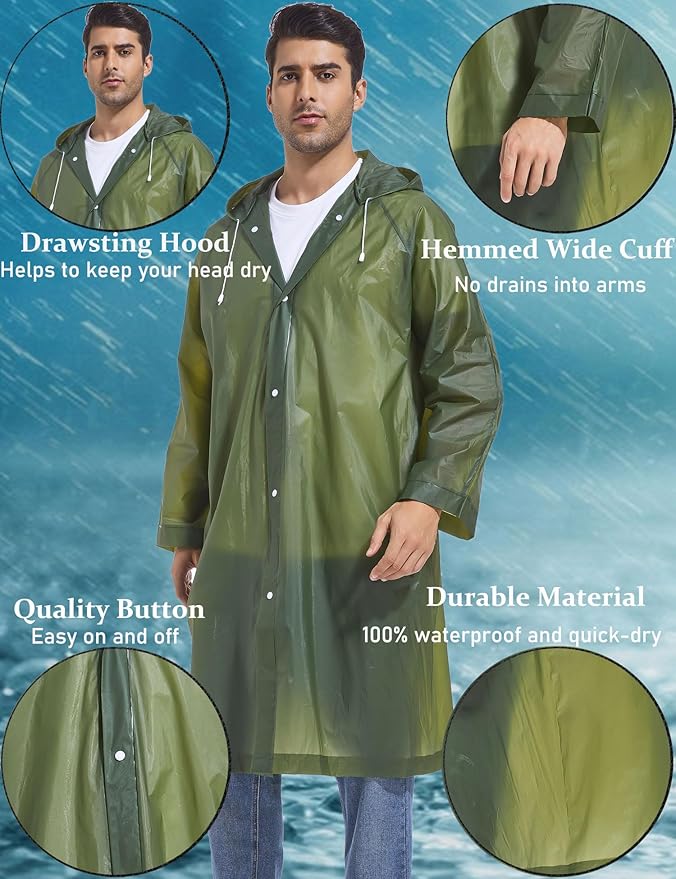 2PCS Rain Ponchos for Adults Reusable Rain Coats for Adults Rain Jackets Raincoats for Men Women