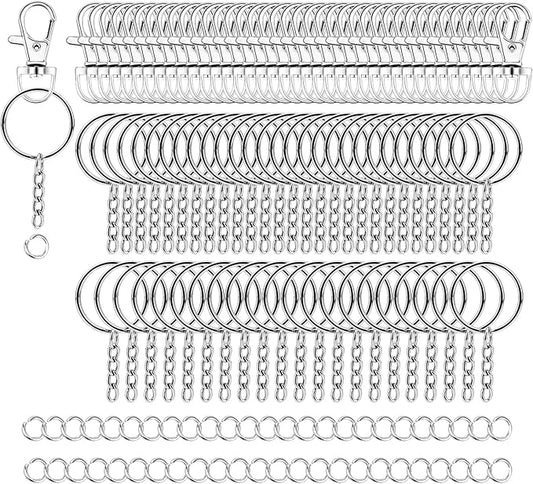100 Pieces Metal Keychains Keyrings Key Rings with Chain and Jump Rings