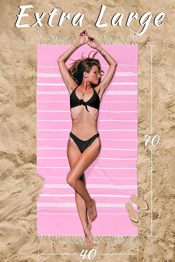 cabanana Turkish Beach Towel Oversized - 40"x70" Quick Dry Sand Free Thin Beach Towels for Adults,Extra Large Cotton Lightweigh Travel Towel for Beach Accessories (Light Pink)
