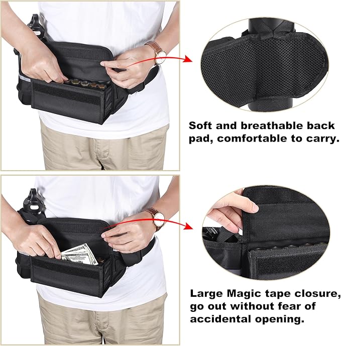 BSTKEY US Coin Holder Coin Dispenser with Water Bottle Holder, Fanny Pack with Banknote Waiters Purse Coin Sorter Coin Organizer, Black Coin Storage Bag with Belt for Waitress Serve Hiking Walking