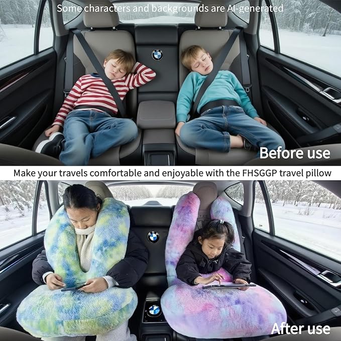 FHSGGP Travel Pillow Car Travel Sleep Support Pillow 2-in-1 Lap Pillow and Car Pillow with Neck and Body Support for Adults and Kids on Long Trips Kids Travel Pillow Colorful Green