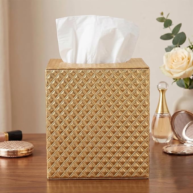 Gold Tissue Box Cover,Tissue Box Cover Square,Gold Tissue Box Holders,Tissue Holder for Bathroom Accessories,Bathroom Tissue Holders