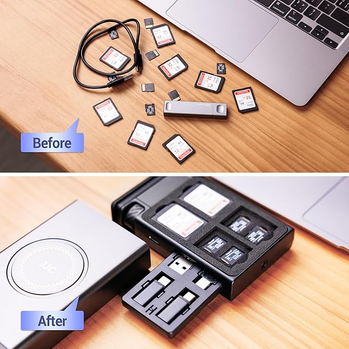 JJC Memory Card Reader Holder, High-Speed SD Card Reader w USB 3.1 Gen 2 Type-C Interface, 24 EVA Slots for 8 SD & 16 Micro SD Card, Multiple SD TF Card Case for Cameras/Smartphones/Drones-Black