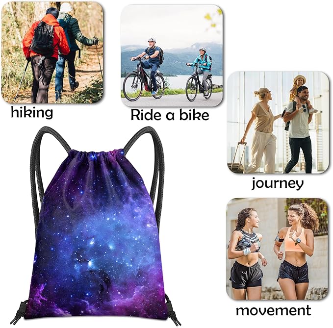 Drawstring Backpack for String Bag Waterproof Cute Sports Beach Swimming Travel (13"×17")-Milky Way