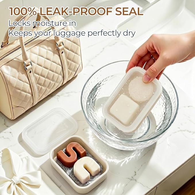 AIMAIAIMAI Silicone Shampoo Bar Travel Case with Drain Pad – Leak Proof Bar Soap Travel Case for 2 Bars, Shampoo & Conditioner Bar Holder for Camping, Gym | 1 Pack, Translucent & Off-White