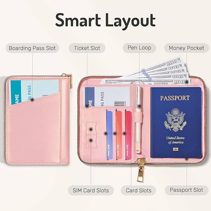 Forvencer Passport Holder Cover with Safe Zipper Closure, Premium Passport Wallet for Travel, Cute RFID Blocking Card Case, Waterproof Travel Accessories for Women, Mint Green