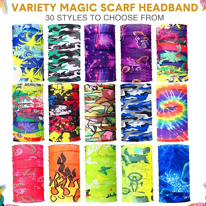 Tarpop 12/30 Pcs Neck Gaiters Scarf Elastic Wrap Headband Sweat Absorbing Bandana for Women Men Sports Yoga Running