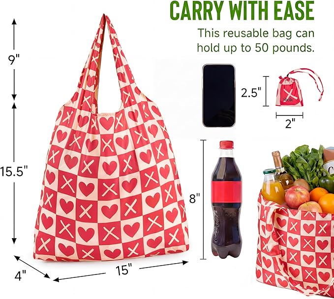 Stelle Lightweight Reusable Grocery Bag with Handles Ripstop Nylon Foldable Tote Shopping Bags for Travel and Groceries