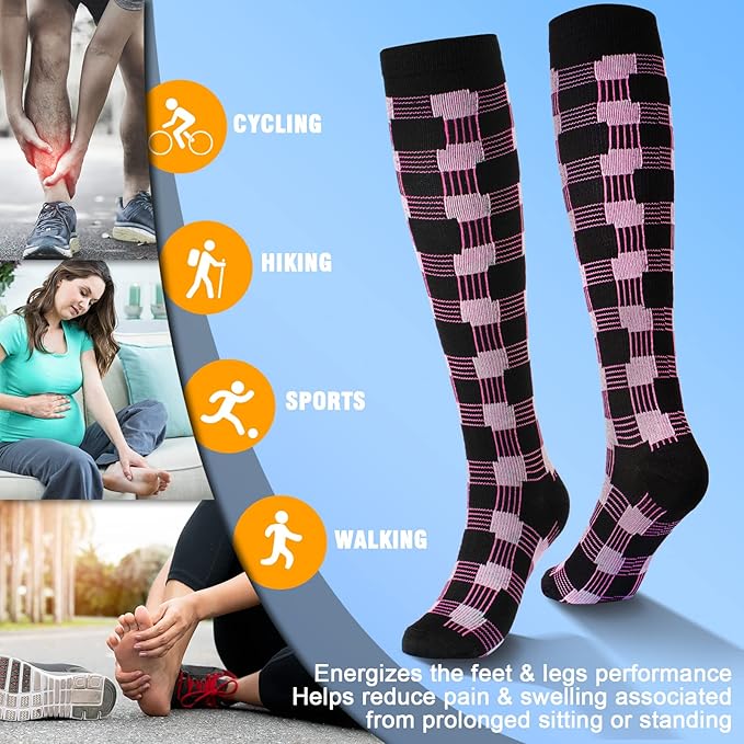 cerpite Compression Socks for Women & Men 6 Pairs Knee High Compression Socks 20-30 mmhg Best for Running,Nurse,Travel