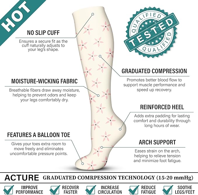Acture 6 Pack Compression Socks for Women and Men - Knee High for Medical, Running, Nurses, Travel