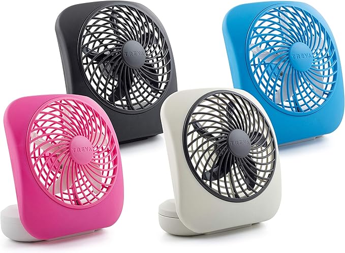 Treva 5 Inch Battery Powered Fan Portable Desk Fan 2 Cooling Speeds with Compact Folding & Tilt Design Cubicle Accessories Small Portable 2 Pack (Raspberry)