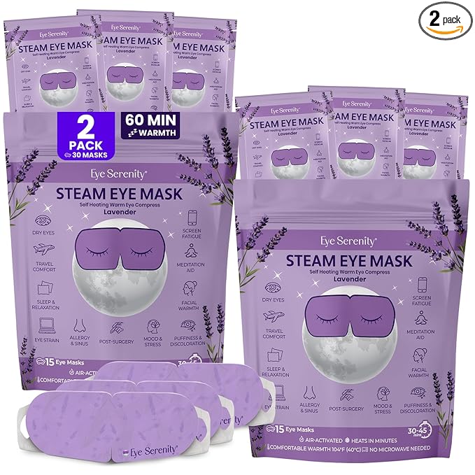 Lure Essentials Steam Eye Mask, Heated Eye Mask, Self Heating Warm Compress for Dry Eyes, Fast Relief for Stye, Puffy Sensitive Eyes, Moist Heat, Relaxation Gifts for Women and Men - Lavender