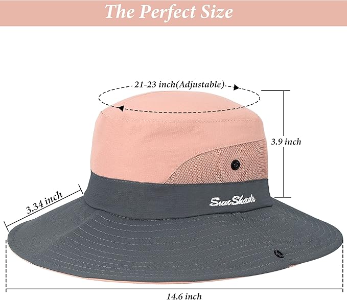 Sun Hat for Women Summer UV Protection Beach Hat Wide Brim Mesh Bucket Fishing Hat with Ponytail Hole Foldable Packable Hat