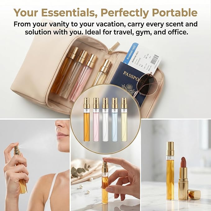 50Pcs 10ml Mini Spray Bottles, Empty Clear Glass Mist Spray Bottle Refillable Mini Perfume Atomizer Travel Sample Bottle Lids Fine Mist Perfume Atomizer Makeup Container