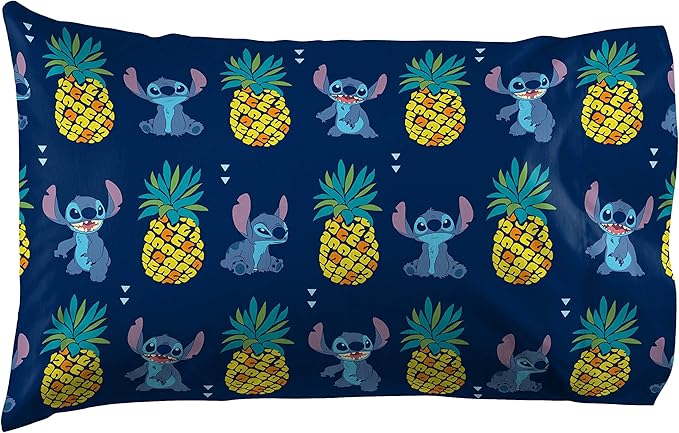 Jay Franco Lilo & Stitch Hawaii Garden (Pack of 1) Pillowcase - Double-Sided Kids Super Soft Bedding (Official Product)
