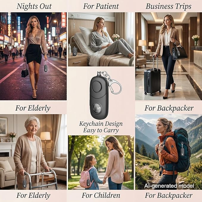Personal Alarm for Women Keychain Alarm: Qoosea 135dB Emergency Keychain Siren with Strobe Light Loud Siren for Women Kids Students Seniors Emergency Self-Defense for Night Sports