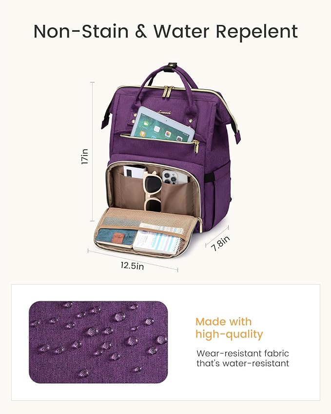 LOVEVOOK Laptop Backpack for Women with Giant Tumbler Holder Pocket,17 inch Waterproof Travel Backpack Purse Computer Laptop Bag,Large Professional Work College Nurse Teacher Backpack,Beige Apricot