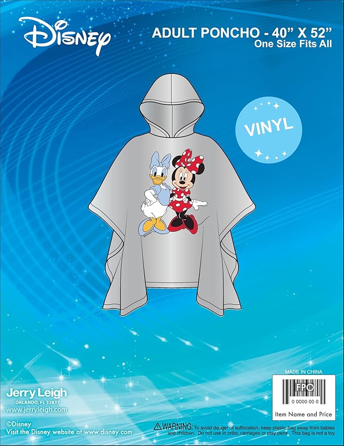 Disney Minnie Mouse Mickey Mouse Pluto Daisy Duck Rain Poncho Hoodie Unisex Adult