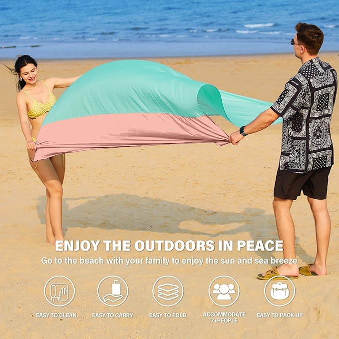 Famstar Beach Blanket Oversized Extra Large 78"X81"/10'X9',Waterproof Sandproof Beach Blanket 2-8 Adults Lightweight Durable for Travel Camping Hiking Picnic