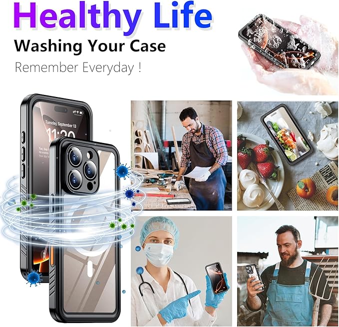 Compatible with iPhone 16 Pro Max Case Waterproof, Compatible with MagSafe Built-in Screen & Camera Protector IP68 Underwater Full Body 16FT Military Dropproof Shockproof Phone Case 6.9"-Black