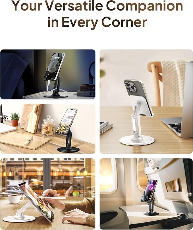 COOPER 360° Stand, [Gift Family Pack], Rotating Cell Phone Stand for Desk, Cell Phone Holder for Desk, iPhone Stand Holder, Sturdy Metal Base, Fits Samsung, Android Smartphones, (Black White, 2-Pack)