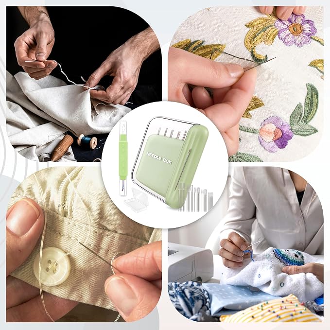Protable Magnetic Sewing Needles Including 5 Size 35PCS Sewing Sharp Needles Large Eye Hand Quilting Needles Stainless Embroidery Needles with 2 in 1 Needle Threaders Seam Ripper for Sewing Repair