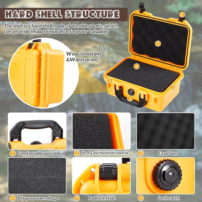 Relaxweex 1 Pcs Waterproof Hard Case with DIY Customizable Foam Insert Portable Protective Case with Knife for Camera Drones Equipments Tools Test Instruments(Yellow,14.3 x 11.4 x 4.5 Inch)