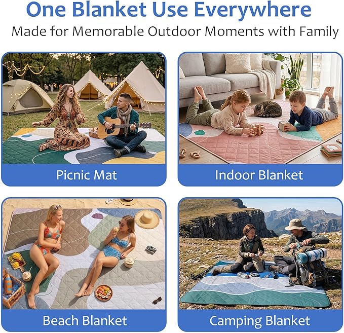 Exclusivo Mezcla Extra Large Waterproof Picnic Blankets 3 Layer, Sandproof and Foldable Outdoor Blanket for Beach Camping, Park and Travel