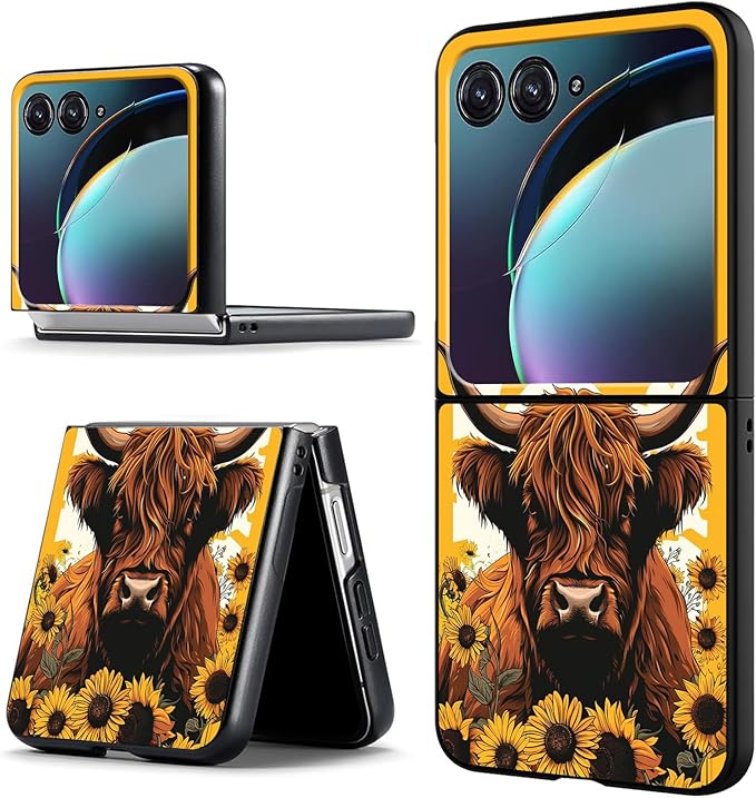 for Motorola Razr Plus 2025 Case,for Razor Plus 2025 Phone Case Cute Slim Hard PC Ultra-Thin Anti-Scratches Shockproof Protective Cover,Cute Cattle Flower