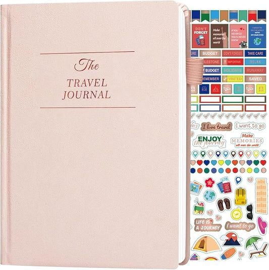 Travel Journal for Women & Men - Budget Travel Planner Notebook for 6 Trips Organizer- Travel Scrapbook to Record Memories and Adventures - Gifts for People Who Travel, Pink