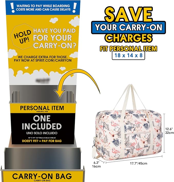For Spirit Airlines Personal Item Bag Foldable Travel Duffel Bag Tote Carry on Luggage Duffle Overnight for Women and Men