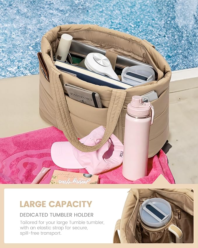 LOVEVOOK Tote Bag for Women, Large Puffer Work Tote Bag for 17.3 Inch Laptop, Lightweight Travel Tote with Zipper Gifts for Women