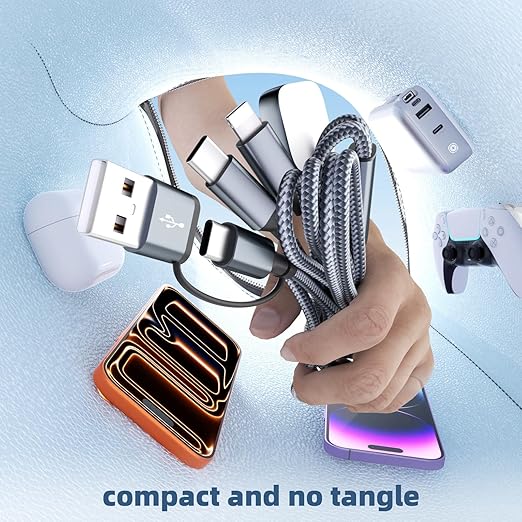 Travel Essentials,3 in 2 Multi Charging Cable for iWatch Charger/IP/USB C,Braided USB A/C Cable Designed for Multiple Devices,Compatible with iWatch Ultra/SE/11-1 & iPhone 17-11,Gray(2Pack-5FT)
