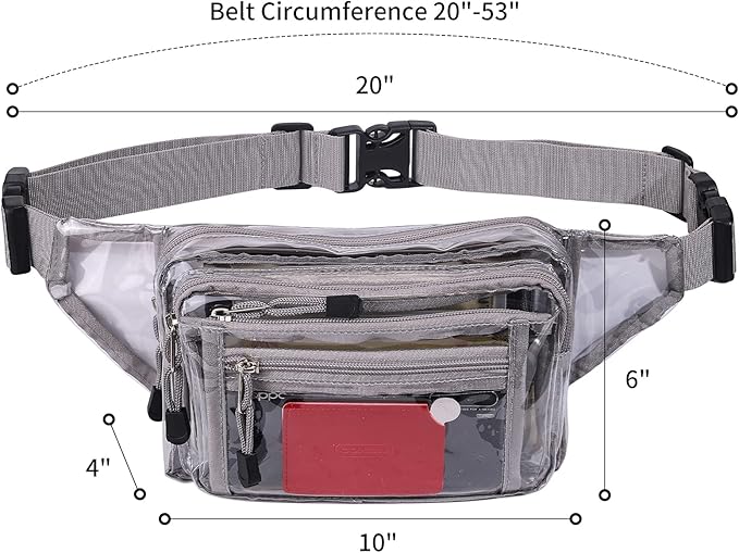 Clear Bag Stadium Approved Transparent Fanny Pack for Women for Work,Multi-purpose Waist Bag for Travel & Sporting Event (Grey Clear)