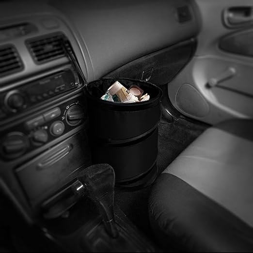FH Group Automotive Waterproof Portable Collapsible Small Trash Can Garbage Container fits Most Cars,Polyethylene, SUVs, and Trucks Black