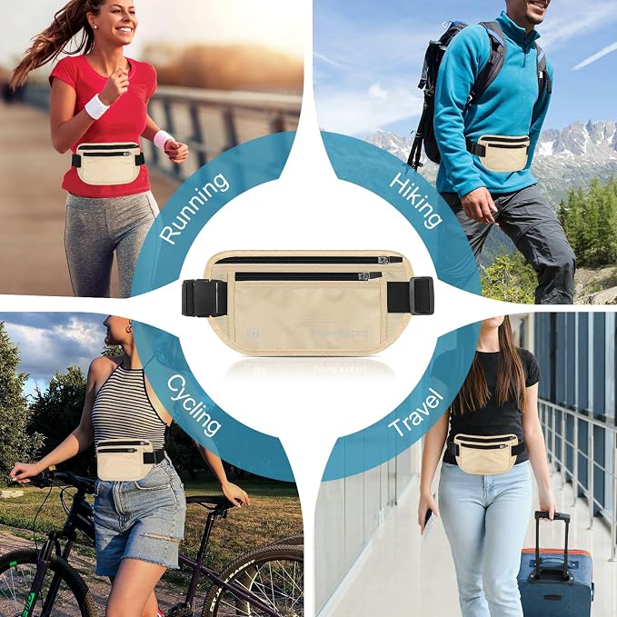 travel inspira Travel Money Belt with Slim Anti-Theft RFID Blocking Passport Holder for Travel Concealed under Clothes for Ultimate Protection of Credit Cards, Cash, Passport & Documents, Beige