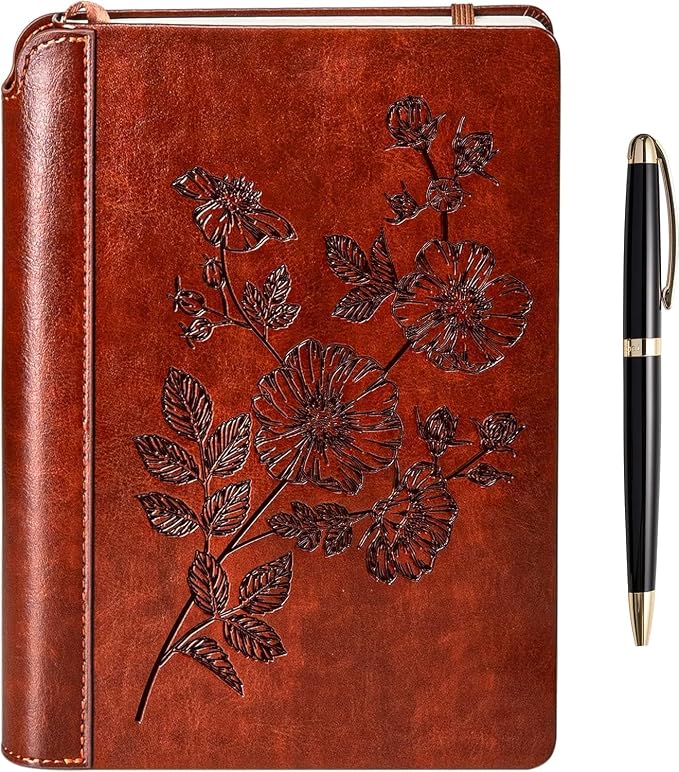 SETTINI® Lined Journal - Flower Journal for Writing Gift Set - Hardcover Vegan Leather, Unique Pen Holder, 192 Pages, A5 - Includes Pen and Gift Box - Fathers Day Gift, Journal for Women