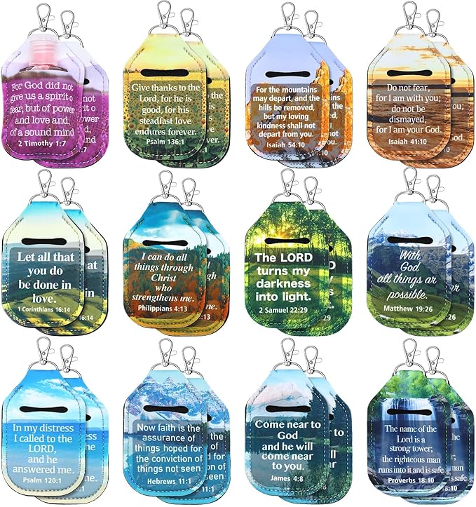 Kenning 24 Pcs Christian Hand Sanitizer Keychain Holders Travel Size Religious Gift for Christmas Women Employee Appreciation