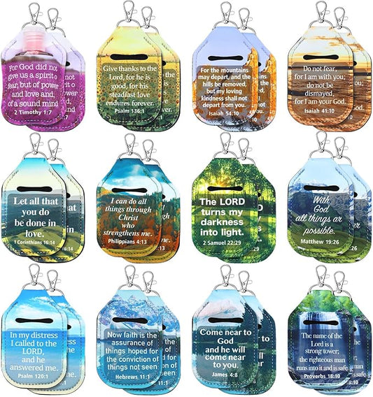 Kenning 24 Pcs Christian Hand Sanitizer Keychain Holders Travel Size Religious Gift for Christmas Women Employee Appreciation