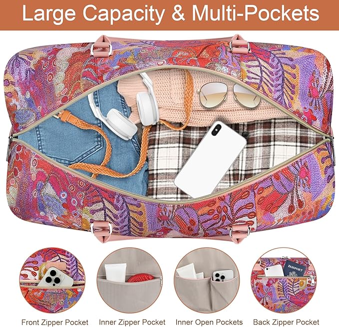 ITIEZY Weekender Overnight Bag for Women - Large Travel Duffel Bag with Shoe Compartment, Gym Duffel Bag Hospital Bag Carry On Tote Bags for Airplanes with Crossbody Bag Toiletry Bag 3Pcs Set