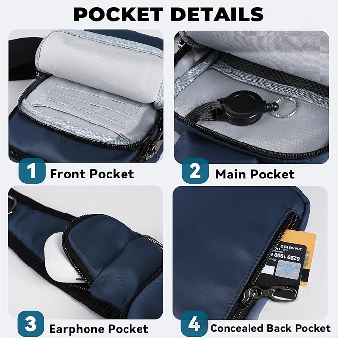Sling Bag, Crossbody Bag with Zipper Lock, RFID & Water Resistant for Women and Men Small Chest Bag for Travel Casual