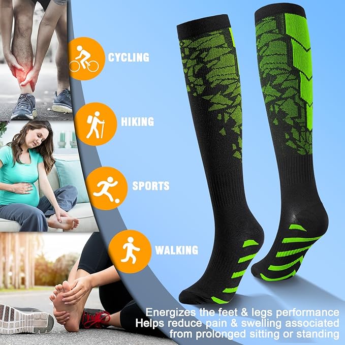cerpite Compression Socks for Women & Men 6 Pairs Knee High Compression Socks 20-30 mmhg Best for Running,Nurse,Travel