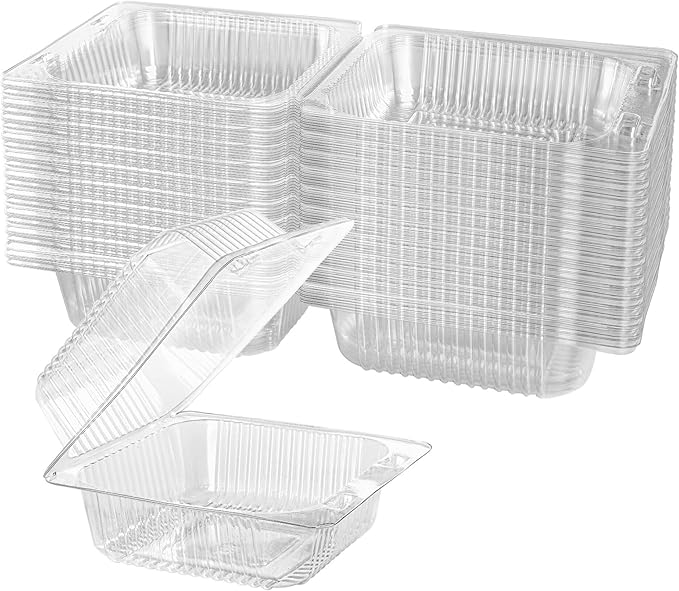 Axe Sickle 50 Count Clear Plastic Hinged Take Out Containers Clamshell Takeout Tray Food Clamshell Containers Outside Diameter for Dessert, Snacksetc, Cakes Slice, Cookies, Salads